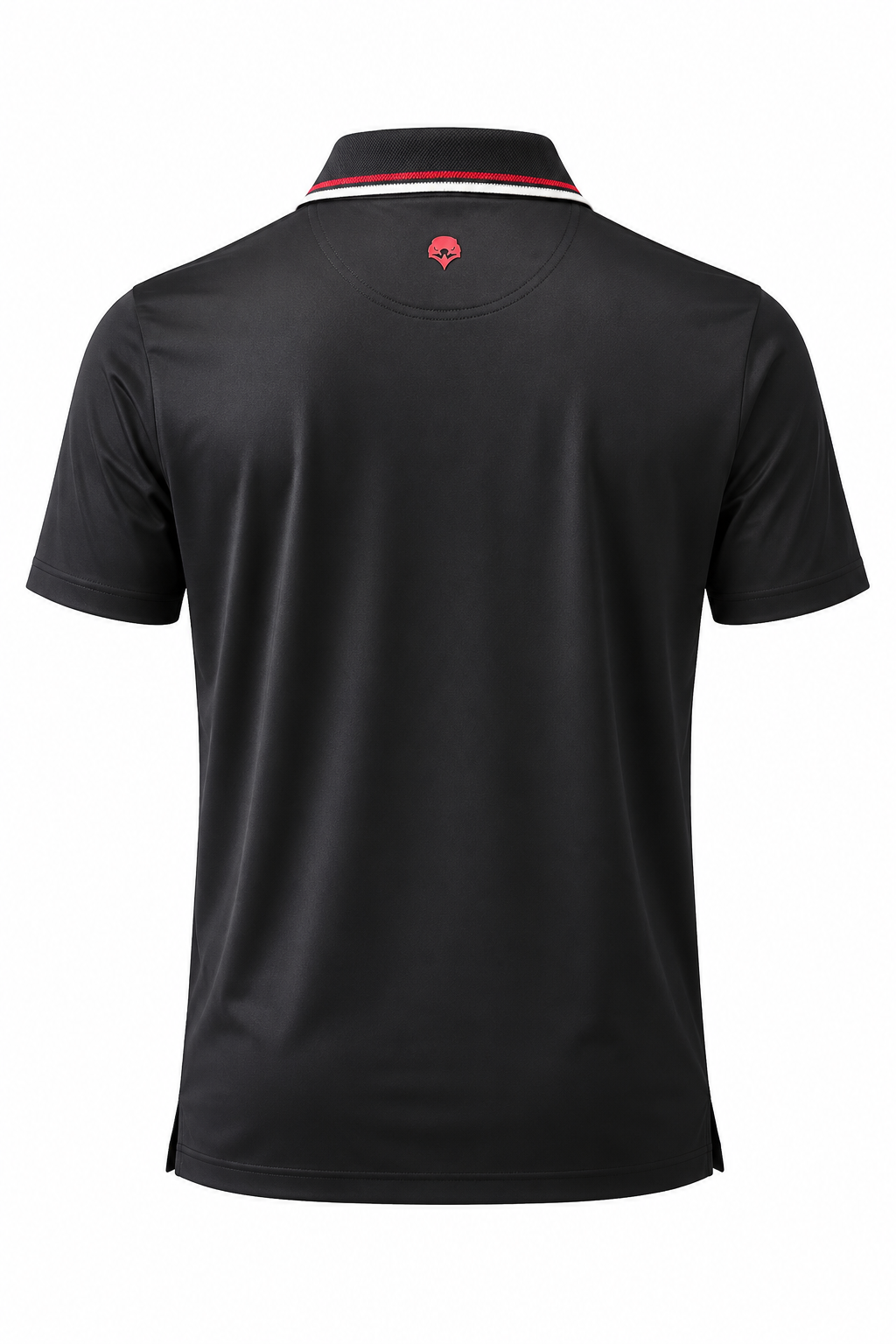 “The Bishopp” Performance Polo in Black with Red Stripe