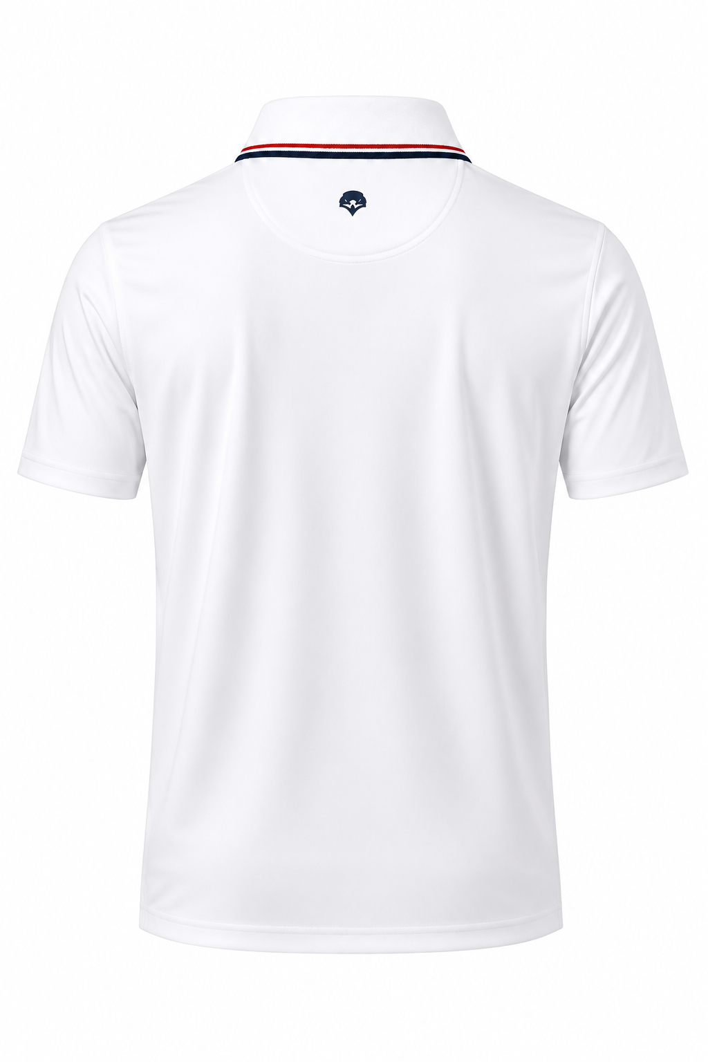 “The Bishopp” Performance Polo in White with Navy and Red Stripe