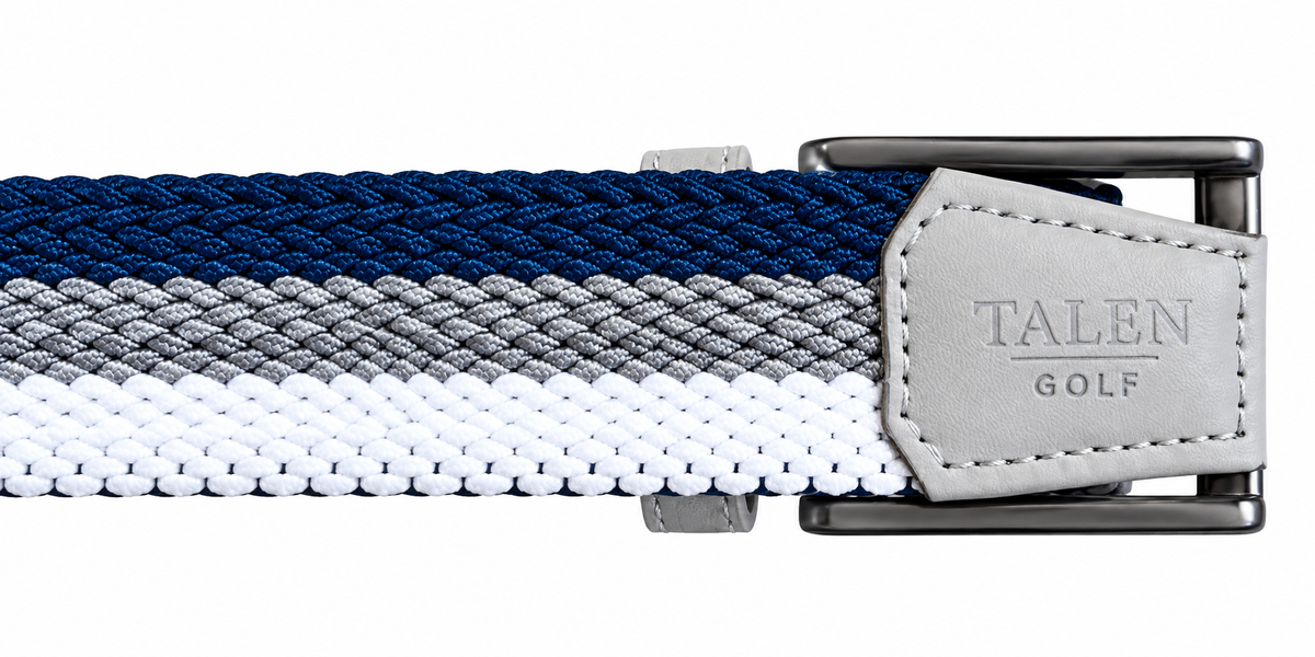 The Heritage Stripe Performance Belt in Navy, Grey and White