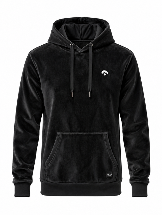“The Erik” Stretch Corduroy Hoodie in Black