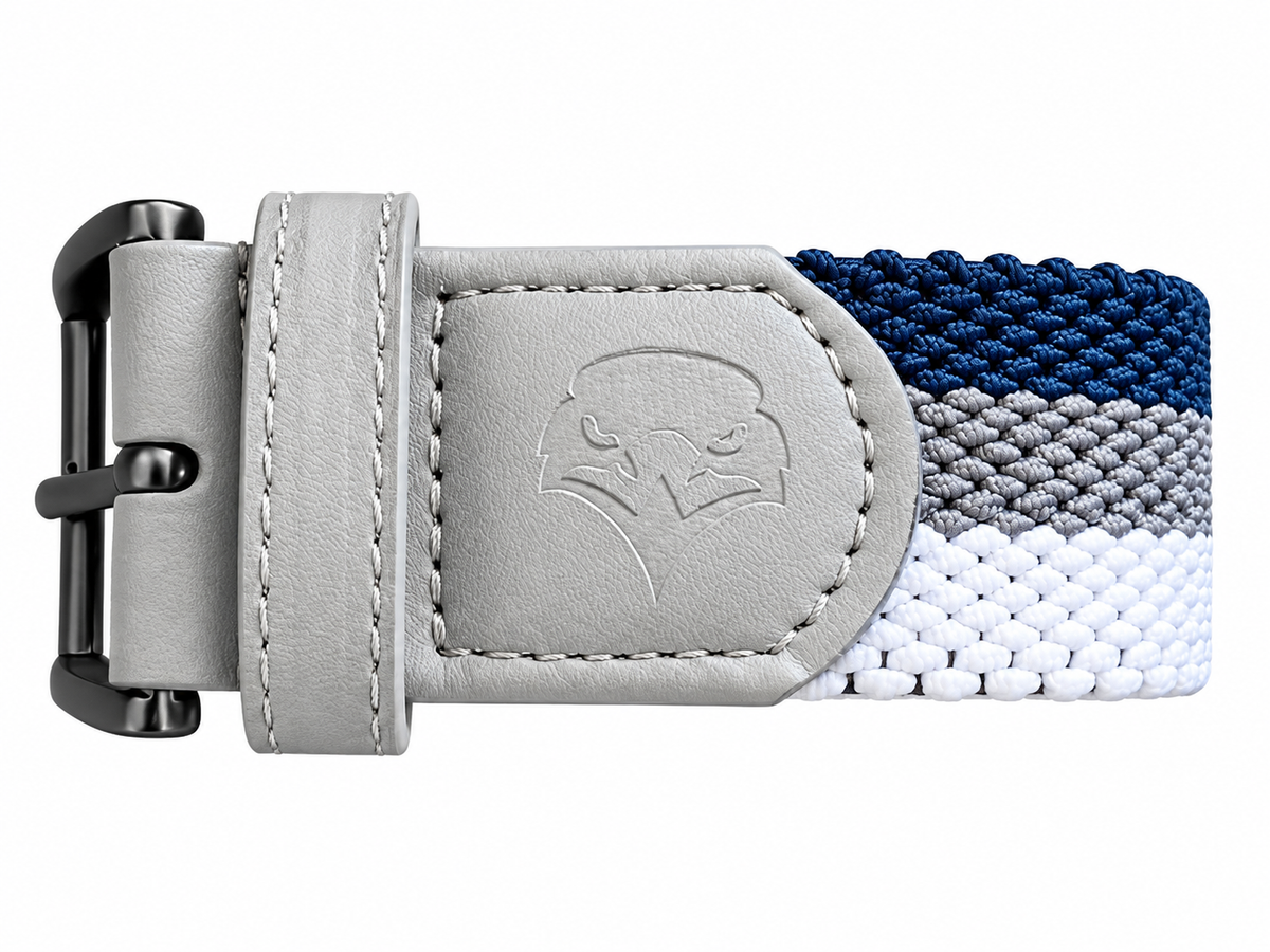 The Heritage Stripe Performance Belt in Navy, Grey and White
