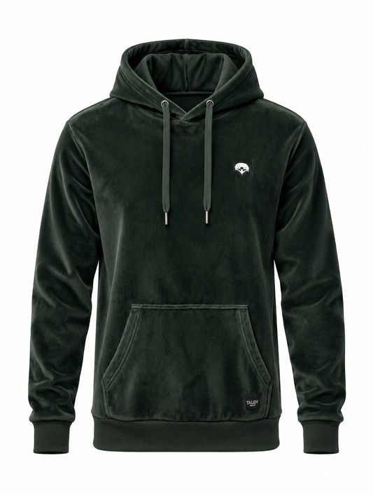 “The Erik” Stretch Corduroy Hoodie in Forest Green