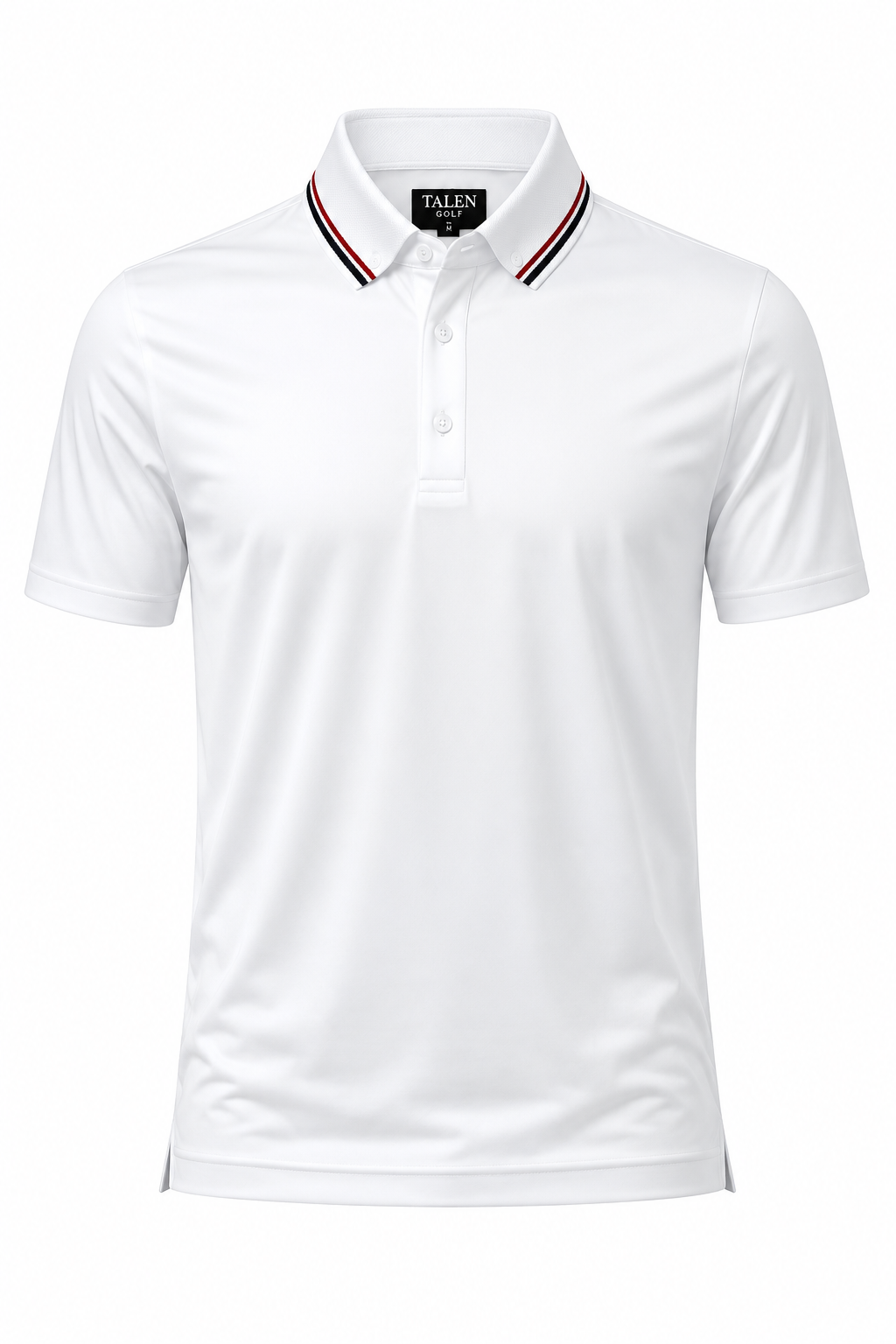 “The Bishopp” Performance Polo in White with Navy and Red Stripe